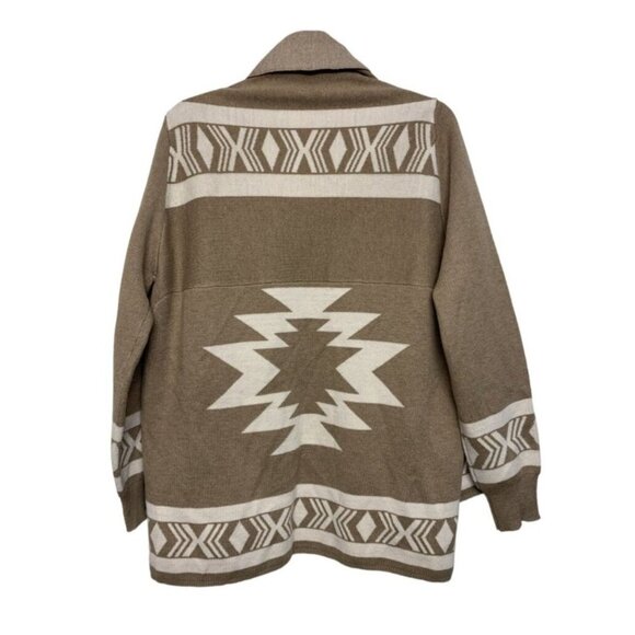 Lapis Viscose Wool Aztec Boho Open Front Cardigan Tan Size L - Picture 2 of 7